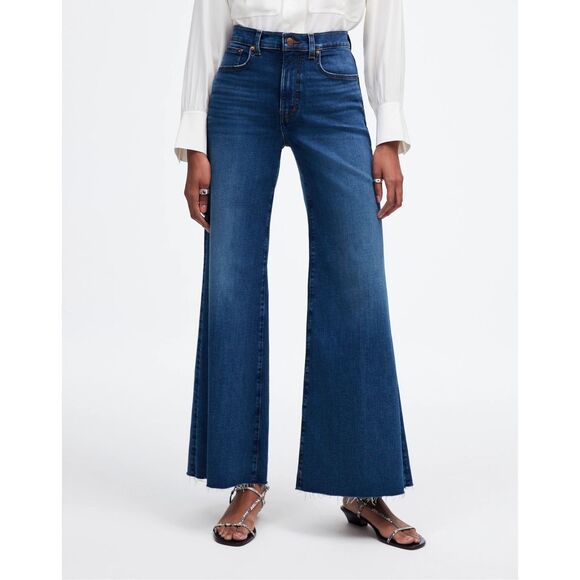 Madewell Flared Wide-Leg Crop Jeans Pelion Wash Blue Stretch Size 32 NWT - Picture 2 of 10
